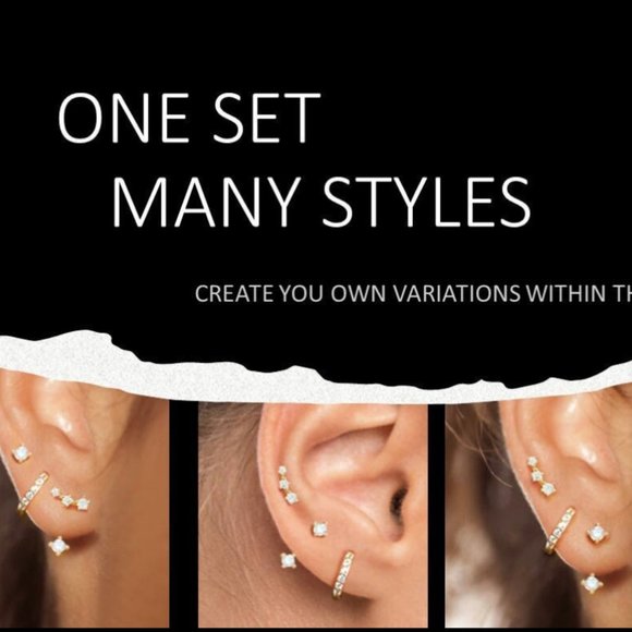 925 Sterling Earring Set: 2pc Earring Jacket, 2pc Huggie Hoops, 2pc Climbers - Picture 7 of 7